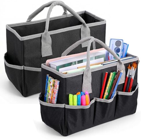 Kegeeei 2 Pack Art Organizer Craft Storage Tote Bag, Oxford Fabric Carrying Caddy with Multiple Pockets for Office, Studio, Travel & Home, Black in Saudi Arabia