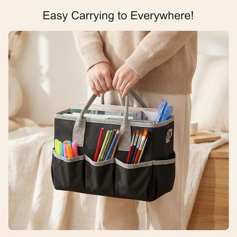 Kegeeei 2 Pack Art Organizer Craft Storage Tote Bag, Oxford Fabric Carrying Caddy with Multiple Pockets for Office, Studio, Travel & Home, Black in Saudi Arabia