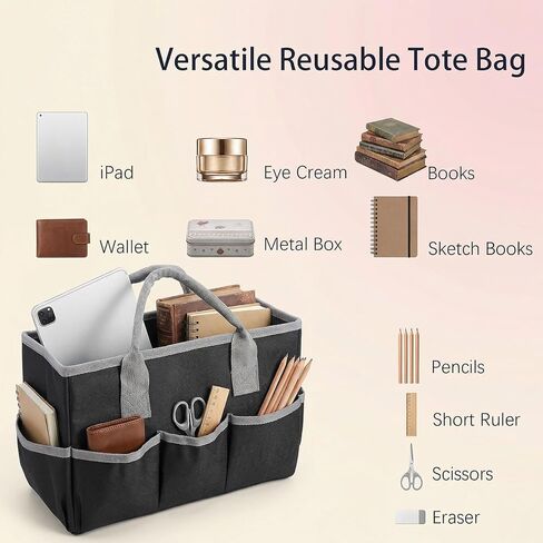 Kegeeei 2 Pack Art Organizer Craft Storage Tote Bag, Oxford Fabric Carrying Caddy with Multiple Pockets for Office, Studio, Travel & Home, Black in Saudi Arabia