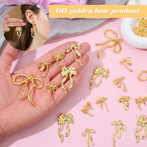 60 Pcs Mini Gold Bow Charms for Jewelry Making, Cute Alloy Bowknot Pendants Metal Bow Link Charms Earring Connectors for Bracelets Necklaces Earrings Keychains DIY Crafts in Saudi Arabia