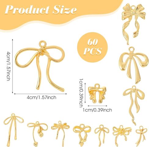 60 Pcs Mini Gold Bow Charms for Jewelry Making, Cute Alloy Bowknot Pendants Metal Bow Link Charms Earring Connectors for Bracelets Necklaces Earrings Keychains DIY Crafts in Saudi Arabia