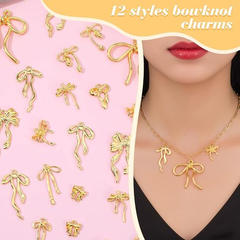 60 Pcs Mini Gold Bow Charms for Jewelry Making, Cute Alloy Bowknot Pendants Metal Bow Link Charms Earring Connectors for Bracelets Necklaces Earrings Keychains DIY Crafts in Saudi Arabia