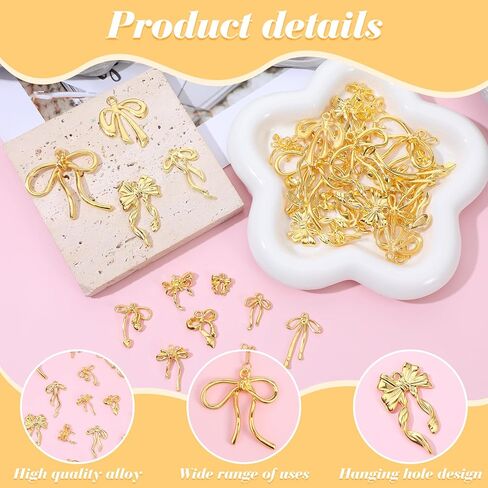 60 Pcs Mini Gold Bow Charms for Jewelry Making, Cute Alloy Bowknot Pendants Metal Bow Link Charms Earring Connectors for Bracelets Necklaces Earrings Keychains DIY Crafts in Saudi Arabia