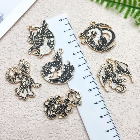 30Pcs Gothic Enamel Dragon Phoenix Charms, Black Gold Eagle Fox Deer Charm Pendants, Metal Alloy Animal Dinosaur Moon Pendant, for DIY Bracelets Necklaces Earrings Keychains Crafts Supplies in Saudi Arabia