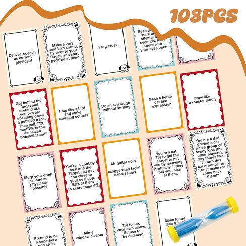 Laugh or Win Card Game for Family Friend Party, 108 Cards with Hourglass Timer, Party Game Style in Saudi Arabia