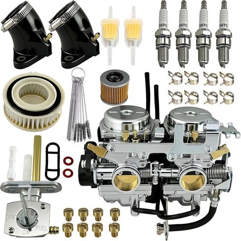 مكربن ​​XVS650 مع صمام بيتكوك الوقود ومشعب السحب متوافق مع دراجة نارية Yamaha V Star 650 XVS650 1998-2016، استبدل OEM 4HD-14501-02-00 5VN-14501-00 in Kuwait