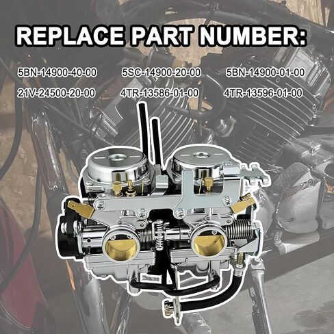 مكربن ​​XVS650 مع صمام بيتكوك الوقود ومشعب السحب متوافق مع دراجة نارية Yamaha V Star 650 XVS650 1998-2016، استبدل OEM 4HD-14501-02-00 5VN-14501-00 in Kuwait