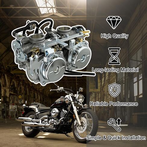 مكربن ​​XVS650 مع صمام بيتكوك الوقود ومشعب السحب متوافق مع دراجة نارية Yamaha V Star 650 XVS650 1998-2016، استبدل OEM 4HD-14501-02-00 5VN-14501-00 in Kuwait