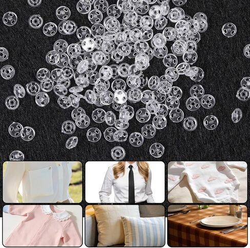100 Pcs Clear Plastic Snaps for Fabric, Invisible Mini Sew on Snaps for Clothing Round Transparent Fasteners Button for Clothes Shirts Jackets Uniforms Coats DIY Crafts in Saudi Arabia