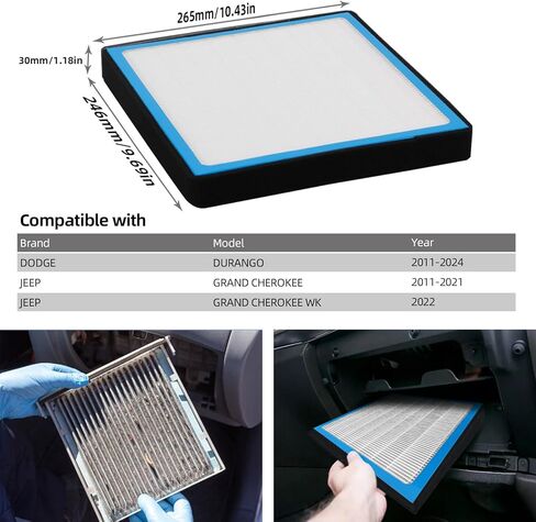 CF11183 Cabin Air Filter Compatible with Dodge Durango 2011-2024, Jeep Grand Cherokee 2021-2022 & Grand Cherokee WK 2022| Car AC Filter Replacement | High Efficiency Activated Carbon | OEM Fit in Kuwait