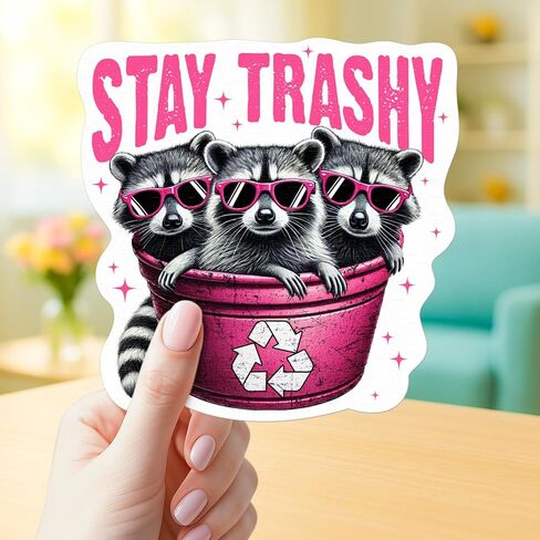 (4 Pcs) Funny Raccoon Sticker – Raccoon Gift, Stay Trashy, Sarcastic Humor Sticker for Laptop, Water Bottle, Phone, Journaling, Hard Hat, Car Bumper in Saudi Arabia