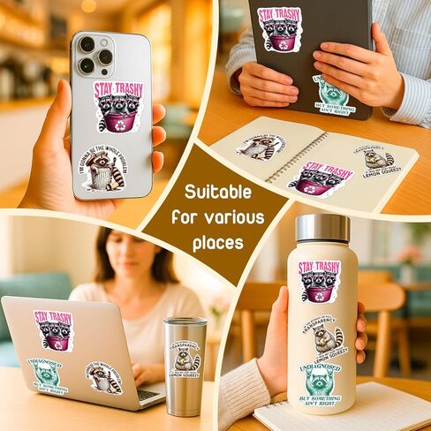 (4 Pcs) Funny Raccoon Sticker – Raccoon Gift, Stay Trashy, Sarcastic Humor Sticker for Laptop, Water Bottle, Phone, Journaling, Hard Hat, Car Bumper in Saudi Arabia