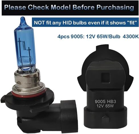 for 2019 2020 2022 Hyundai Santa Fe Sport Utility 4-Door Halogen Headlight Bulbs, 9005 HB3 High Beam and 9005 HB3 Low Beam Lights for 2019-2023 Elantra Sedan, 65W 4300K Headlamp, 4 Pack in Saudi Arabia