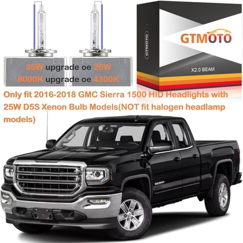 لعام 2016 2017 2018 جي ​​إم سي سييرا 1500 المصابيح الأمامية HID D5S مصابيح زينون، 2019 Limited SLE SLT Base Truck Headlamp GM 13594523، 35W 12V D5SC1 8000K أضواء ثنائية زينون زرقاء وبيضاء باردة، عبوتان in Kuwait