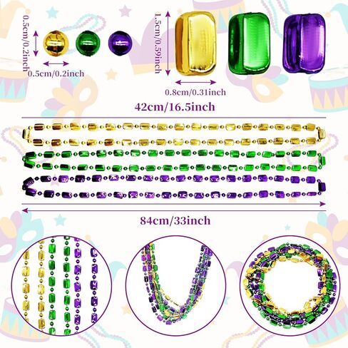 12 Pcs 33" Mardi Gras Beads Necklace Bulk - Green Purple Gold Plastic Crown Shape Bead Necklaces Bundle for Mardi Gras Throws, Party Costume, St Patrick's Day Decorations in Saudi Arabia