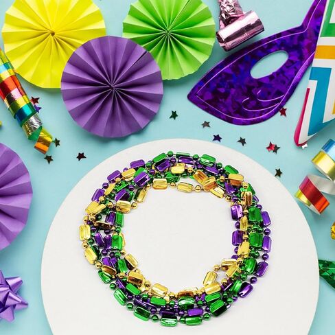 12 Pcs 33" Mardi Gras Beads Necklace Bulk - Green Purple Gold Plastic Crown Shape Bead Necklaces Bundle for Mardi Gras Throws, Party Costume, St Patrick's Day Decorations in Saudi Arabia