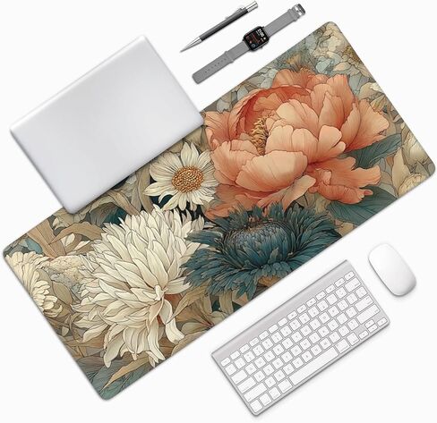وسادة مكتب كبيرة من Retro Blossom Boho Floral، وسادة ماوس مطاطية مضادة للانزلاق للمكتب والمدرسة، 35.4 بوصة × 15.7 بوصة in Kuwait