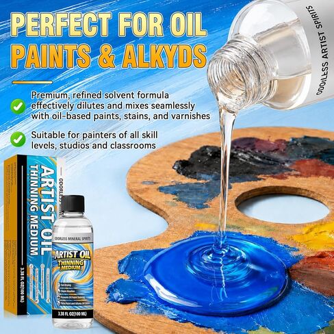 Odorless Mineral Spirits, 100ml Professional Odorless Paint Thinner for Oil Painting, Premium Oil Painting Supplies, Odor-Free Solvent for Artists and Amateurs, Thinning Oil Colors in Saudi Arabia