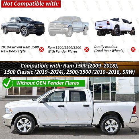 Mud Flaps Guards for 2009-2018 Dodge Ram 1500/2500/3500 Single Rear Wheels 2019-2024 Ram 1500 Classic,Splash Guards Without OEM Fender Flares Front & Rear 4pcs Set Black in Saudi Arabia