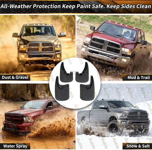 Mud Flaps Guards for 2009-2018 Dodge Ram 1500/2500/3500 Single Rear Wheels 2019-2024 Ram 1500 Classic,Splash Guards Without OEM Fender Flares Front & Rear 4pcs Set Black in Saudi Arabia