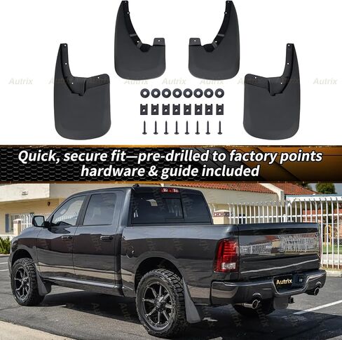 Mud Flaps Guards for 2009-2018 Dodge Ram 1500/2500/3500 Single Rear Wheels 2019-2024 Ram 1500 Classic,Splash Guards Without OEM Fender Flares Front & Rear 4pcs Set Black in Saudi Arabia