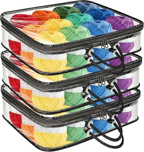 RAORAOYUE 3Pcs Yarn Storage Bags, 16 x 12 x 4 inches Knitting Organizers with Zippers & Handle, Clear Dust-Proof Wool Storage Bag for Clothes, Hats, Towels in Saudi Arabia