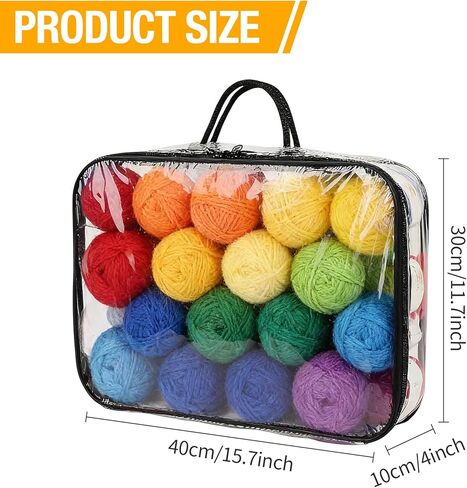 RAORAOYUE 3Pcs Yarn Storage Bags, 16 x 12 x 4 inches Knitting Organizers with Zippers & Handle, Clear Dust-Proof Wool Storage Bag for Clothes, Hats, Towels in Saudi Arabia