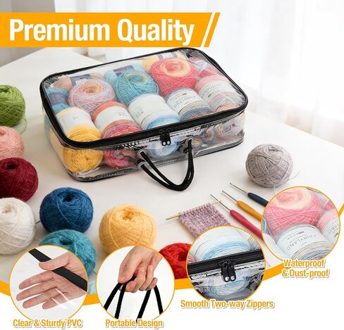 RAORAOYUE 3Pcs Yarn Storage Bags, 16 x 12 x 4 inches Knitting Organizers with Zippers & Handle, Clear Dust-Proof Wool Storage Bag for Clothes, Hats, Towels in Saudi Arabia