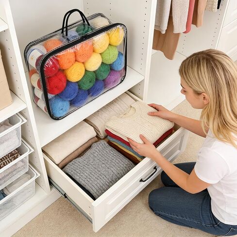 RAORAOYUE 3Pcs Yarn Storage Bags, 16 x 12 x 4 inches Knitting Organizers with Zippers & Handle, Clear Dust-Proof Wool Storage Bag for Clothes, Hats, Towels in Saudi Arabia