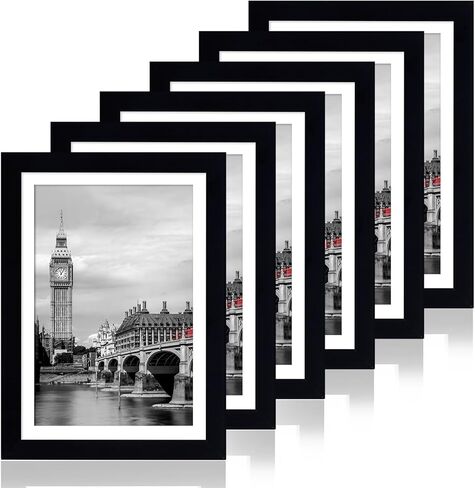 Fixwal 5x7 Picture Frame Set of 6 with Shatter Resistant Plastic Glass, Thin Border and Light Weight Photo Frames for Wall or Tabletop Display, Black in Saudi Arabia
