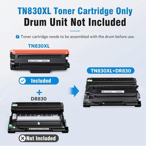 خرطوشة حبر ALLWORK TN830XL ​​متوافقة مع Brother DCP L2640DW L2647DW HL L2420DW L2460DW L2460DWXL L2465DW L2480DW L2865DW MFC L2820DW L2900DWXL L2980DW (4 أسود) in Kuwait