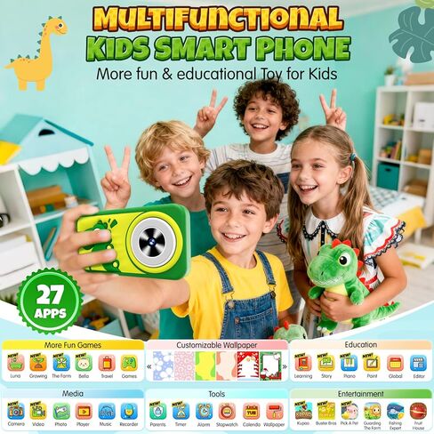 Kids Phone, Dinosaur Kids Smart Phone Toys for 3, 4, 5, 6, 7, 8 +Year Old Boys Gifts, 2.8" Touchscreen Child Learning Play Cell Phone with Dual Camera, Games & Music, Christmas Birthday Gifts (Green) in Saudi Arabia