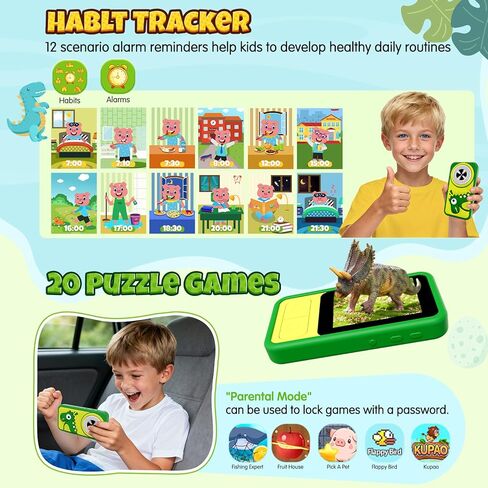 Kids Phone, Dinosaur Kids Smart Phone Toys for 3, 4, 5, 6, 7, 8 +Year Old Boys Gifts, 2.8" Touchscreen Child Learning Play Cell Phone with Dual Camera, Games & Music, Christmas Birthday Gifts (Green) in Saudi Arabia