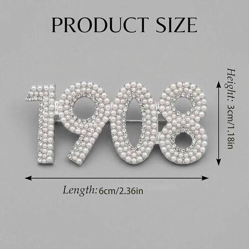 1908 Silver Pearl Brooch Bin, Elegant Dainty Gifts for Women,Sparkly Tone Rhinestone Number Brooch Accessory in Saudi Arabia