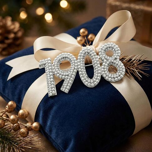 1908 Silver Pearl Brooch Bin, Elegant Dainty Gifts for Women,Sparkly Tone Rhinestone Number Brooch Accessory in Saudi Arabia