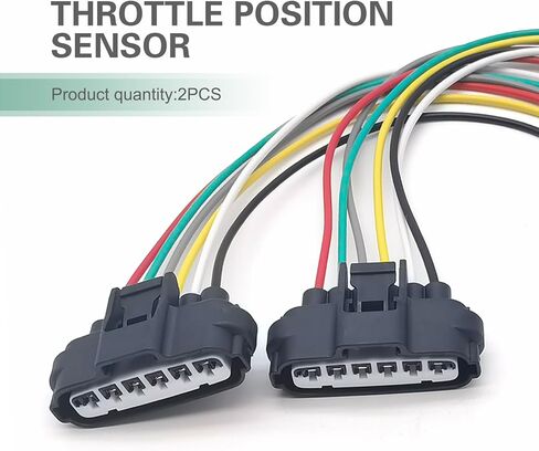 2 PCS Throttle Body Pigtail Connector, TPS Throttle Position Sensor Repair Connector, 6-Way 6-Pin TPS Wiring Harnesses Adapter, OE #90980-11858, for Cars (Black) in Saudi Arabia