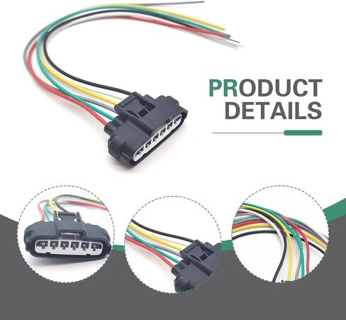 2 PCS Throttle Body Pigtail Connector, TPS Throttle Position Sensor Repair Connector, 6-Way 6-Pin TPS Wiring Harnesses Adapter, OE #90980-11858, for Cars (Black) in Saudi Arabia