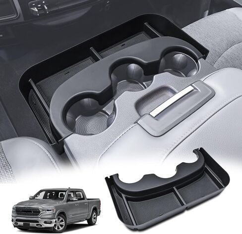 منظم وحدة التحكم المركزية لحامل الأكواب متوافق مع ملحقات 2013-2024 Dodge RAM(1500/1500 Classic/2500/3500)، صينية صندوق تخزين وحدة التحكم الأمامية [تناسب فقط مقعد القفز مع 3 حاملات أكواب] in Kuwait