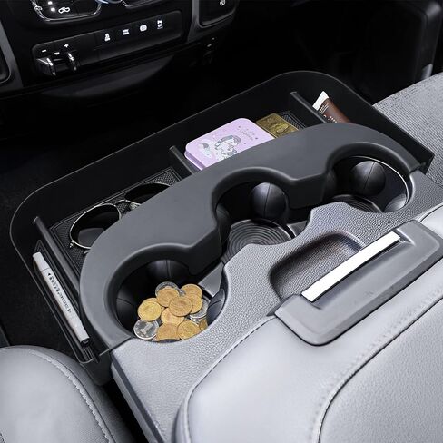 منظم وحدة التحكم المركزية لحامل الأكواب متوافق مع ملحقات 2013-2024 Dodge RAM(1500/1500 Classic/2500/3500)، صينية صندوق تخزين وحدة التحكم الأمامية [تناسب فقط مقعد القفز مع 3 حاملات أكواب] in Kuwait