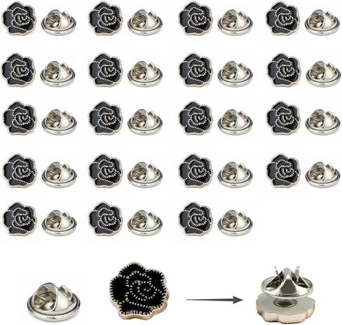 20 Set 11.5mm Black Rose No Sew Pin Buttons, Solid Resin Shirt Buttons Cover Detachable Reusable for Clothing and Crafts in Kuwait