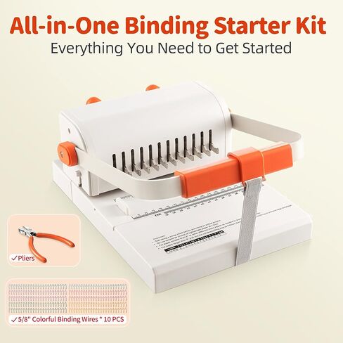 Binding Machine Kit 2:1 Hole Pitch Book Binding Kit with 10PCS 5/8'' Wires and Plier, Manual Paper Punch Binder for DIY Notebooks, Journals, Albums, School Projects, Home/Office Use in Saudi Arabia