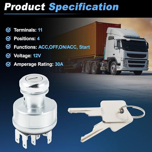 12V 30A Ignition Switch for International 4000 8000 Series Truck, 11 Pin 4 Position Ignition Switch with Keys Replacement 1652306C91/463032C91/1652307C91/577.55534 in Saudi Arabia