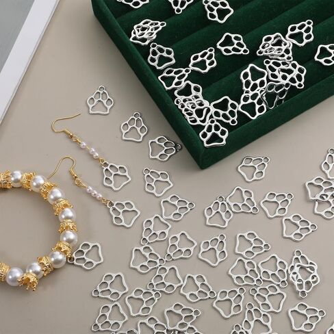 100 PCS Paw Print Bracelet Charms, Paw Print Charms Alloy Dog Bear Cat Dog Paws Charm Jewelry Pendants Metal Animal Footprint Puppy Paws Beads for DIY Jewelry Making Necklace Earrings Bracelet in Saudi Arabia