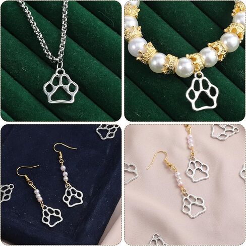 100 PCS Paw Print Bracelet Charms, Paw Print Charms Alloy Dog Bear Cat Dog Paws Charm Jewelry Pendants Metal Animal Footprint Puppy Paws Beads for DIY Jewelry Making Necklace Earrings Bracelet in Saudi Arabia