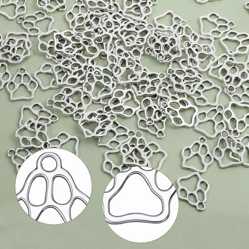 100 PCS Paw Print Bracelet Charms, Paw Print Charms Alloy Dog Bear Cat Dog Paws Charm Jewelry Pendants Metal Animal Footprint Puppy Paws Beads for DIY Jewelry Making Necklace Earrings Bracelet in Saudi Arabia