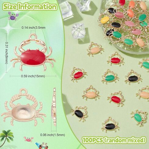 KitBeads 100pcs Random Enamel Crab Charms - Colorful Sea Food Ocean Animal Kawaii Mini Marine Life Charms for Jewelry Making Bracelets Bulk in Saudi Arabia