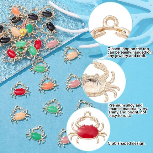 KitBeads 100pcs Random Enamel Crab Charms - Colorful Sea Food Ocean Animal Kawaii Mini Marine Life Charms for Jewelry Making Bracelets Bulk in Saudi Arabia