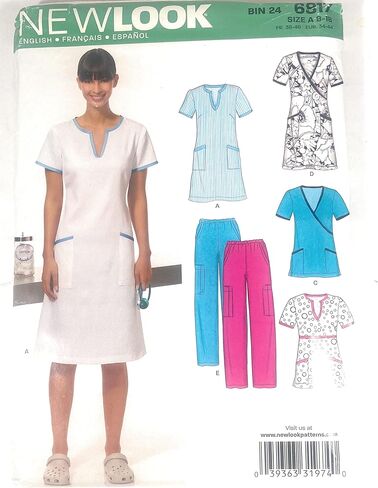 New Look Sewing Pattern 6817, Misses' Dress, Top, Pants, Scrub Dress Top Pants 3 Styles Size 8-18, Uncut (Factory Folded) in Saudi Arabia