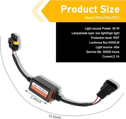 2 PCS Car LED Light Decoder, 9006/HB4/9012 LED Canbus Decoder, Waterproof Anti-flicker Harness Error Code Canceler, Unviersal for Most Cars Bulb Modification Adapters (Black) in Saudi Arabia