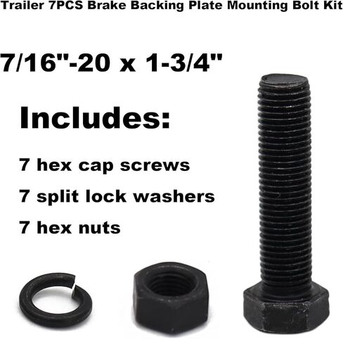 for Trailer 7PCS Brake Backing Plate Mounting Bolt Kit, 7/16"-20 x 1-3/4" Hardware Set Fits 12-1/4" Brake Assemblies, 10K 12K 15K Trailer Axle Brake Applications (7/16"-20 x 1-3/4") in Saudi Arabia